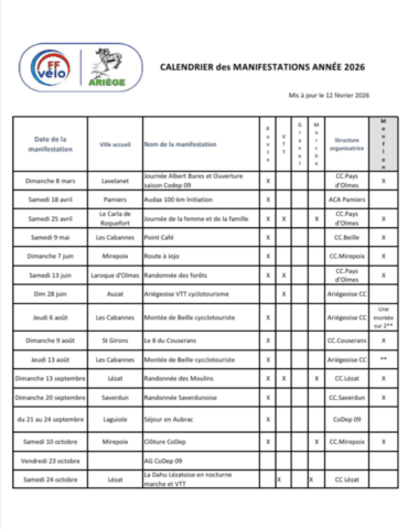 calendrier manifestations 2026